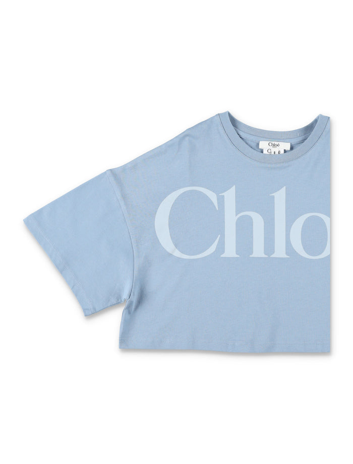 Chloé Logo Cotton Jersey T-Shirt for Girls Cielo Tshirt
