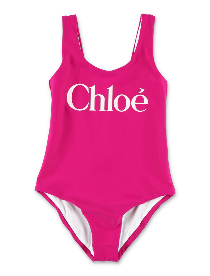 Chloé Logo Swimsuit for Girls Fuxia Outer Swimwear