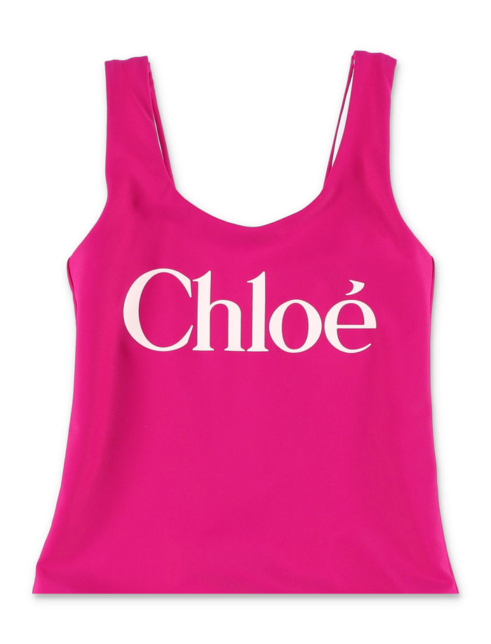Chloé Logo Swimsuit for Girls Fuxia Outer Swimwear