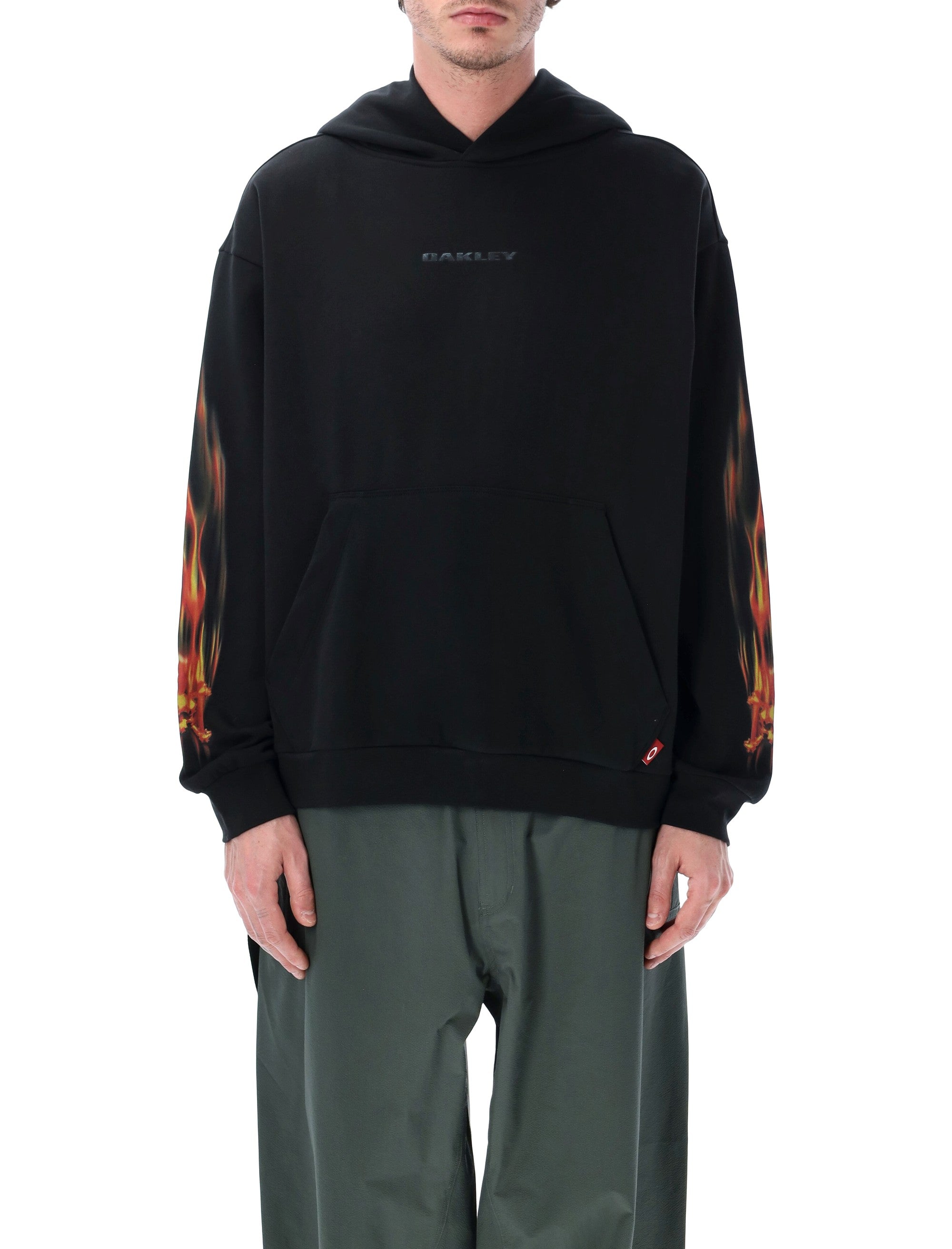 Oakley Graphic Print Cotton-Blend Hoodie Pitch Black Sweatshirt
