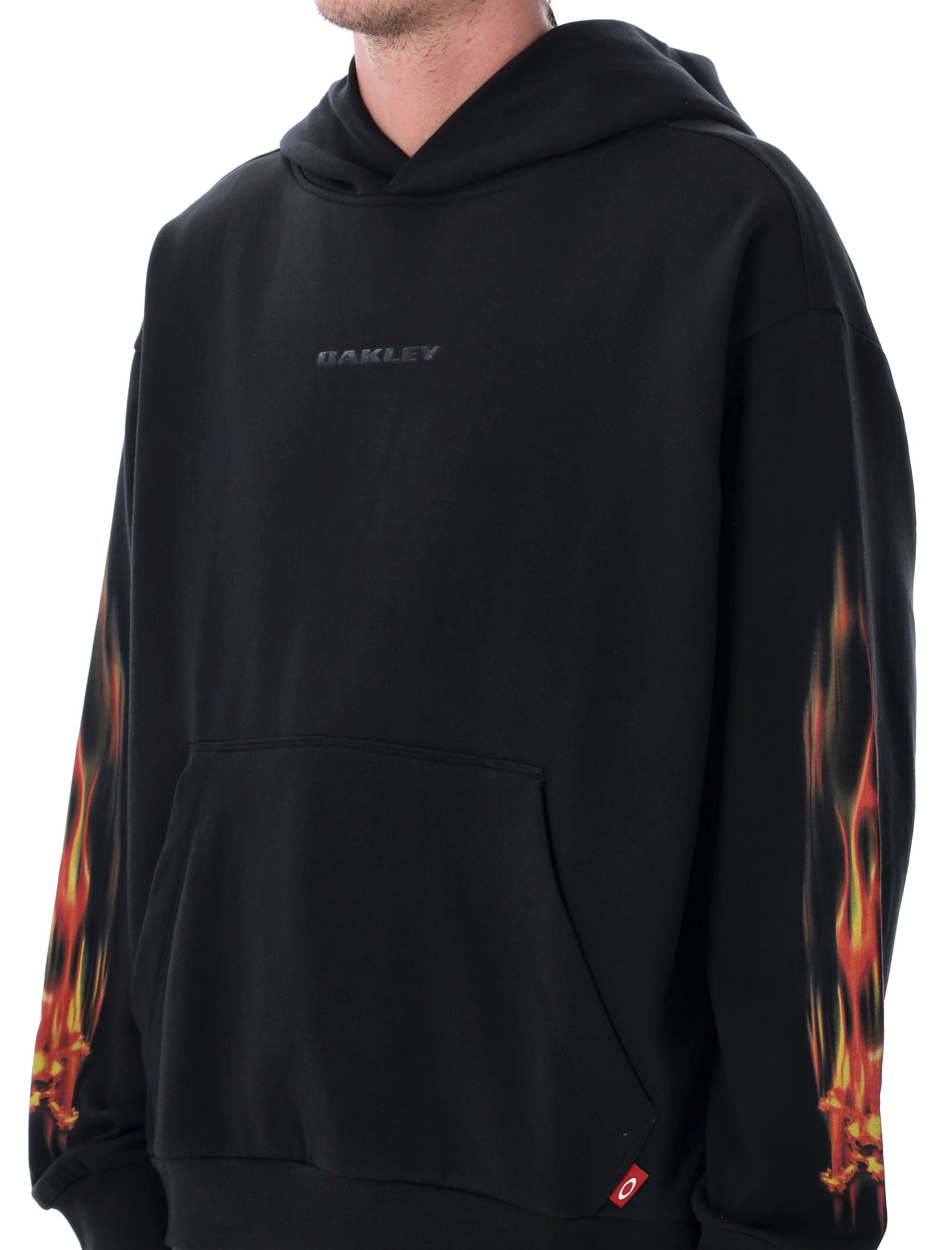 Oakley Graphic Print Cotton-Blend Hoodie Pitch Black Sweatshirt