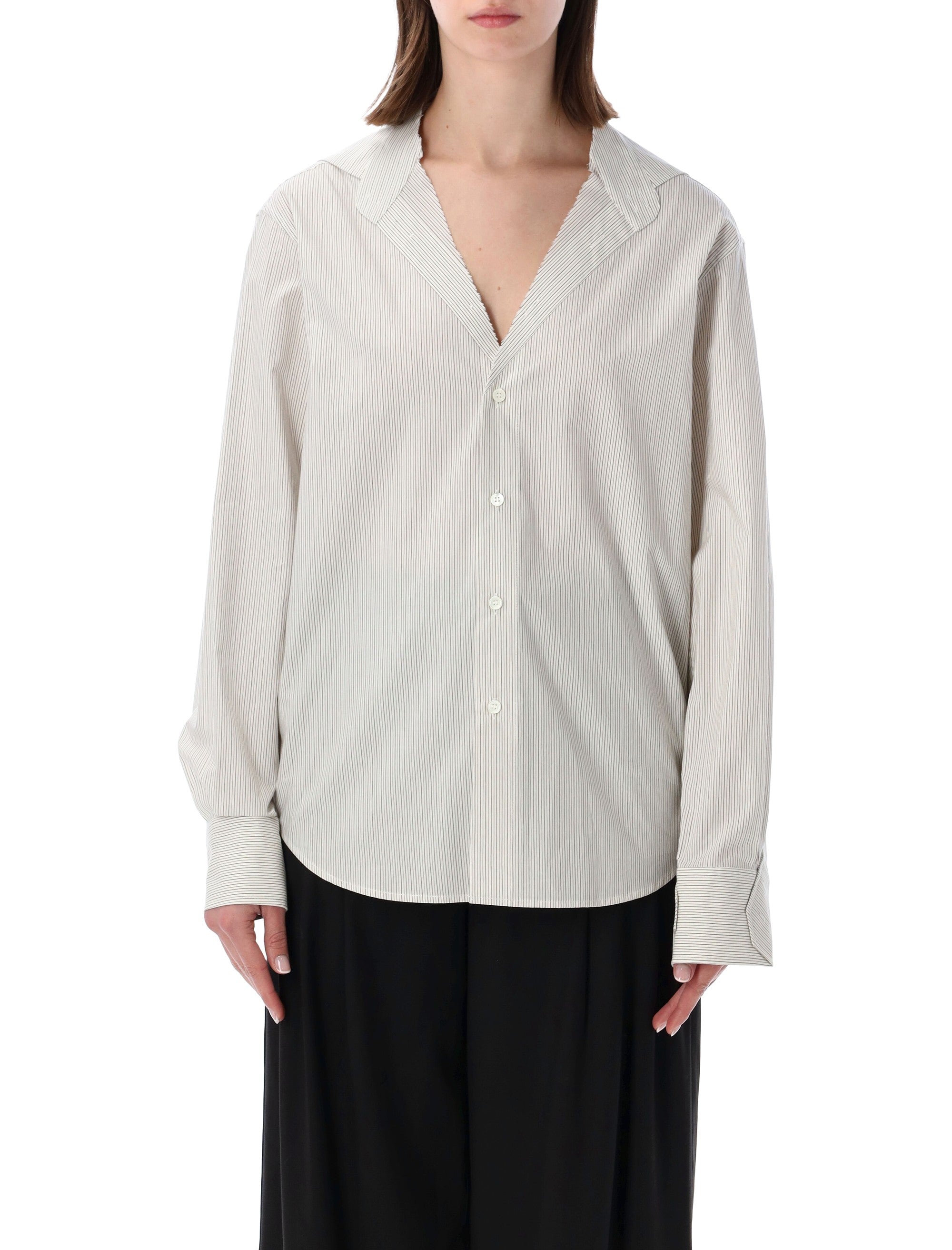 MM6 Maison Margiela striped collarless cotton shirt White