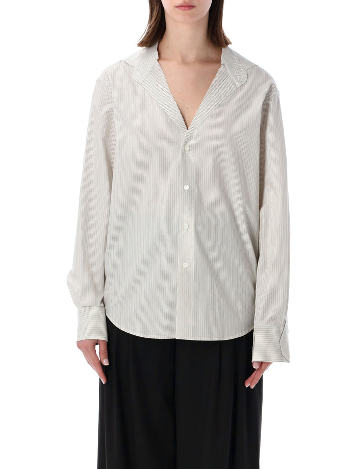 MM6 Maison Margiela striped collarless cotton shirt White