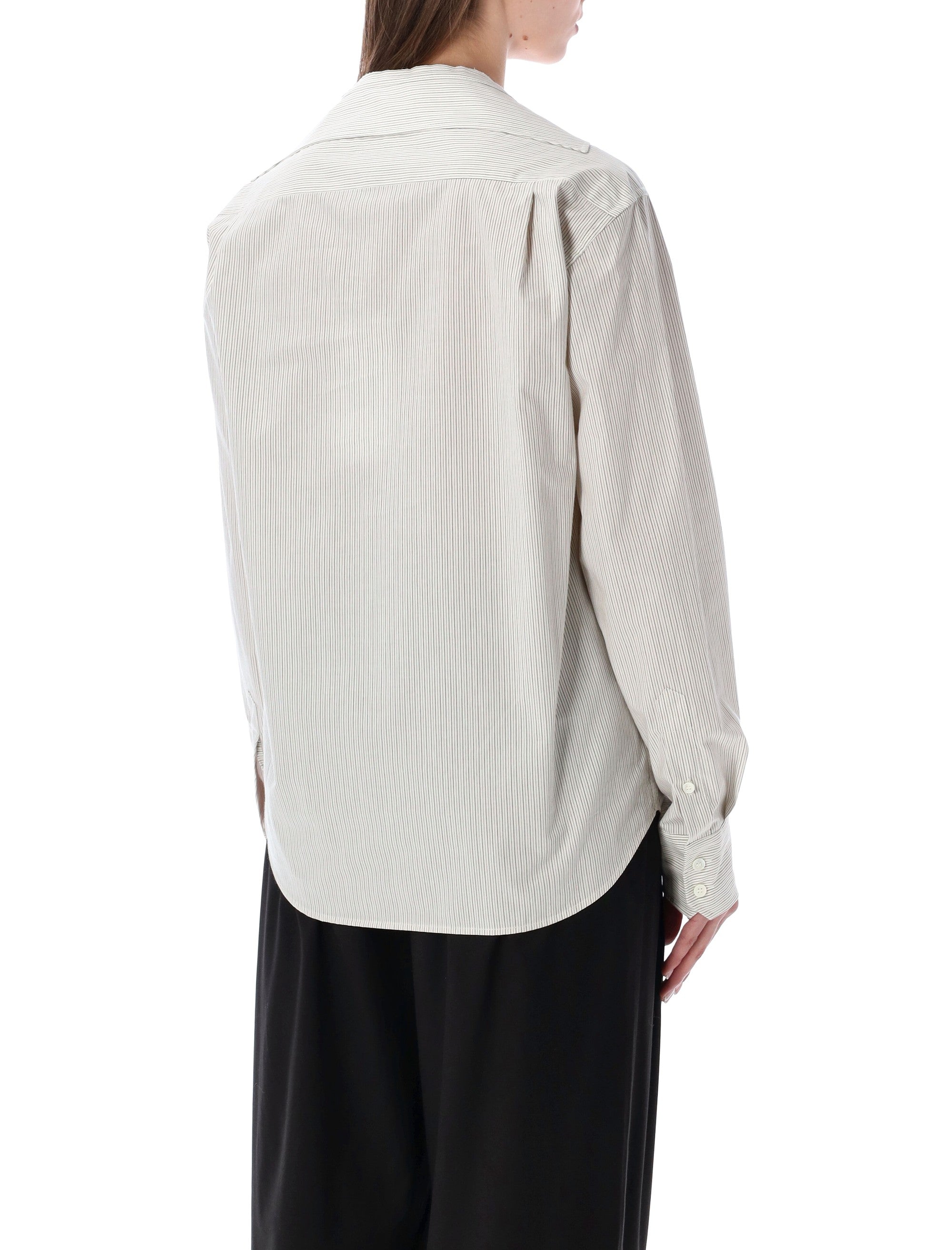 MM6 Maison Margiela striped collarless cotton shirt White