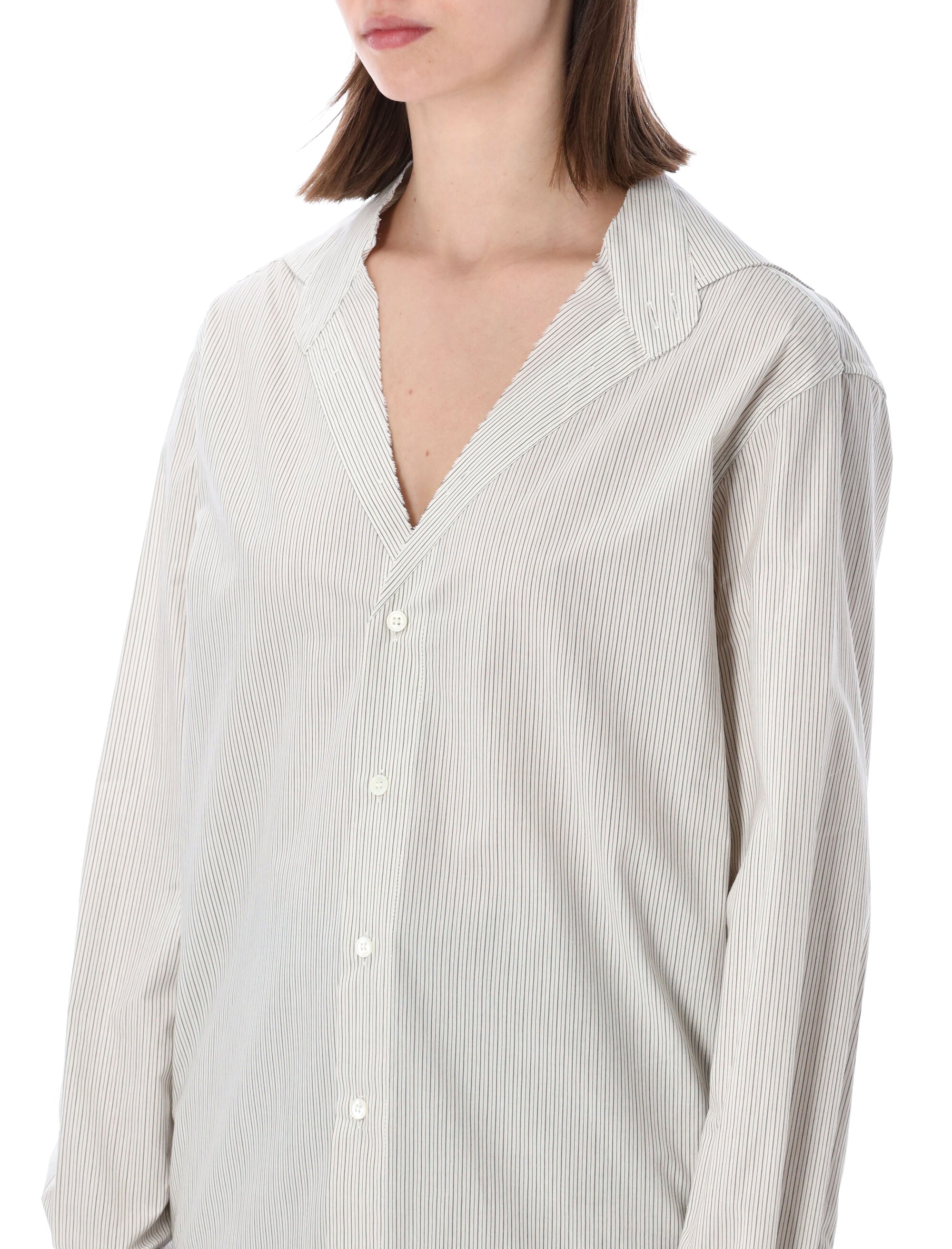 MM6 Maison Margiela striped collarless cotton shirt White