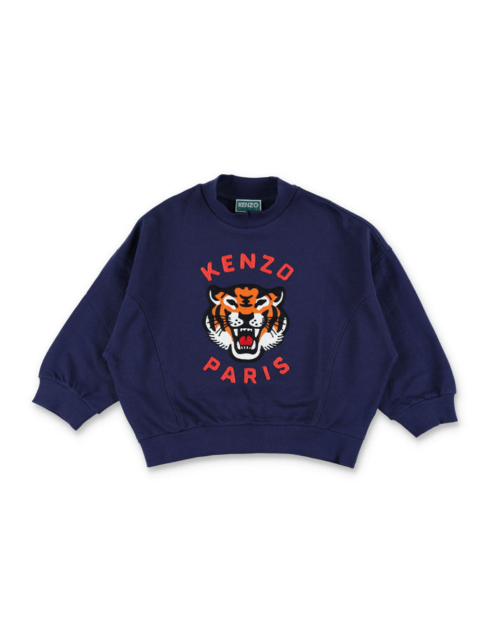 Kenzo Crewneck Tiger Sweatshirt for Kids Blue Cotton Fleece