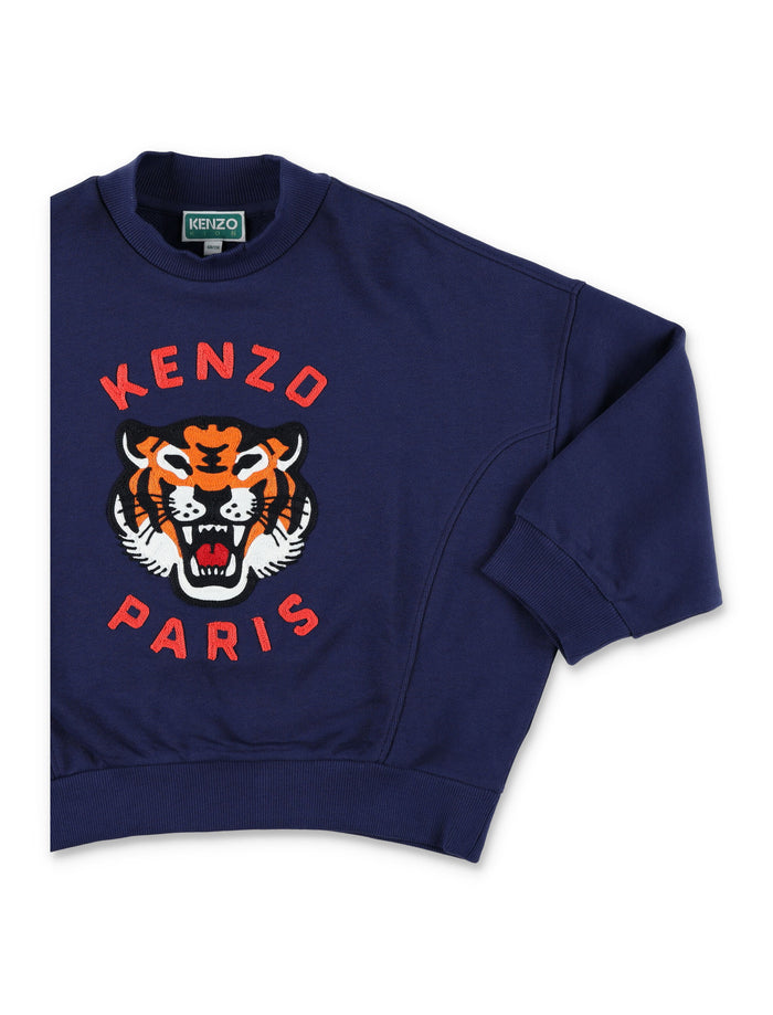 Kenzo Crewneck Tiger Sweatshirt for Kids Blue Cotton Fleece