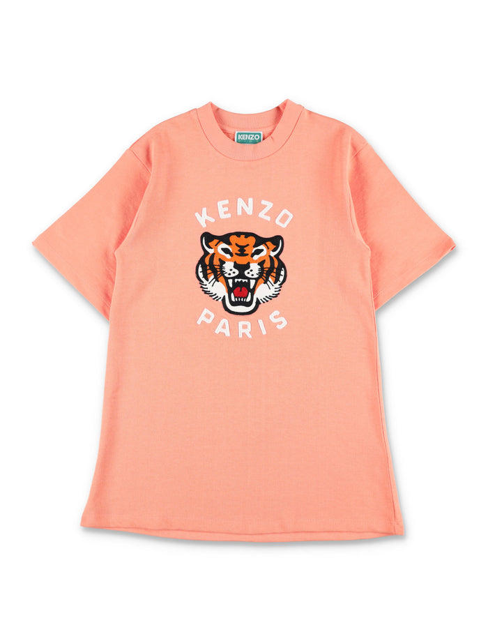 Kenzo Kids Maxi Fleece Dress with Tiger Orange Cotton