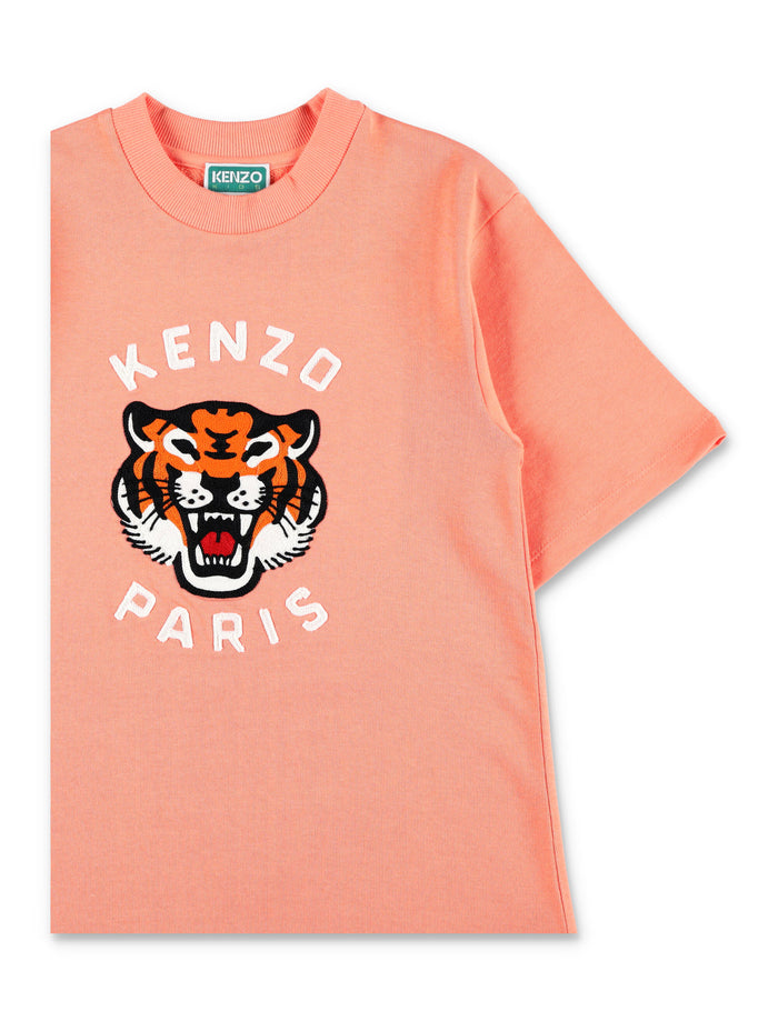 Kenzo Kids Maxi Fleece Dress with Tiger Orange Cotton