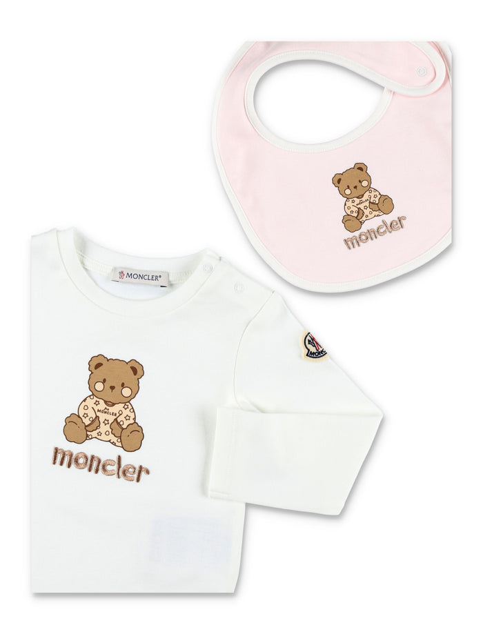 Moncler Teddy Bear newborn cotton gift set White/rose
