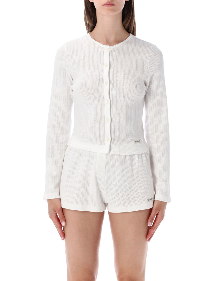 Sporty & Rich Pointelle Logo Cardigan White Cotton