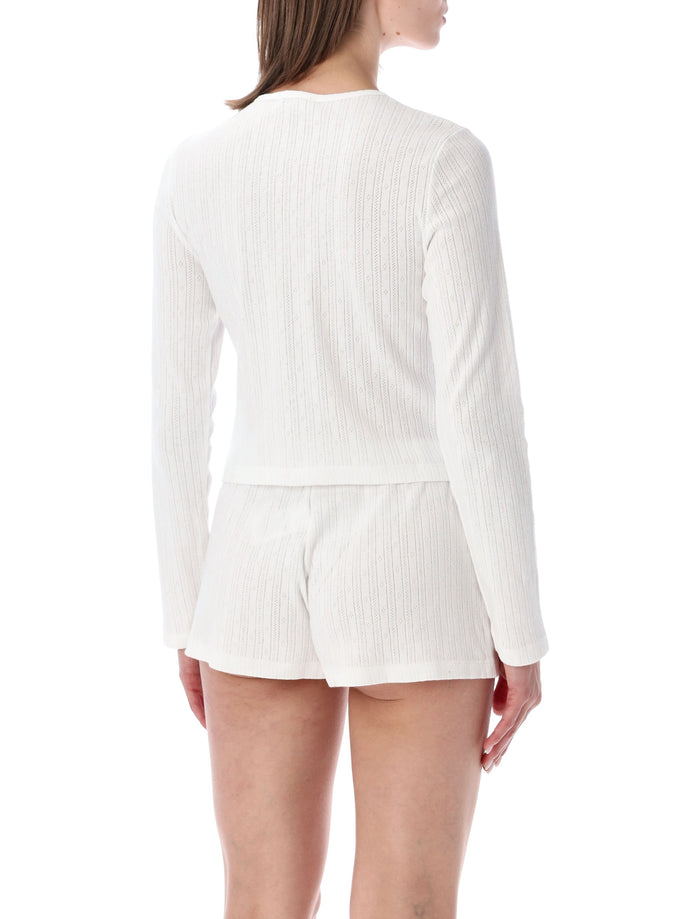 Sporty & Rich Pointelle Logo Cardigan White Cotton