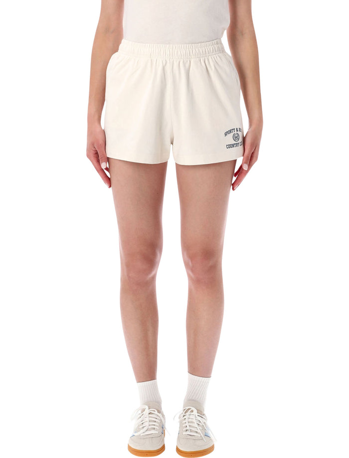 Sporty & Rich Off-White Cotton Varsity Shorts Ecru Navy