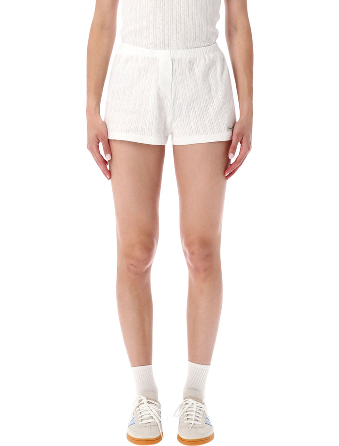 Sporty & Rich Pointelle Logo Shorts White Cotton