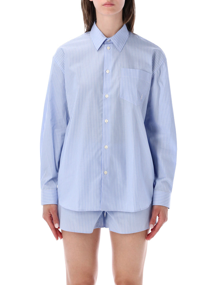 Sporty & Rich Light Blue Striped Oversized Shirt Stripe Cotton