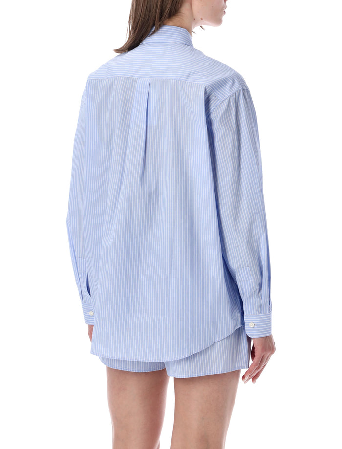 Sporty & Rich Light Blue Striped Oversized Shirt Stripe Cotton