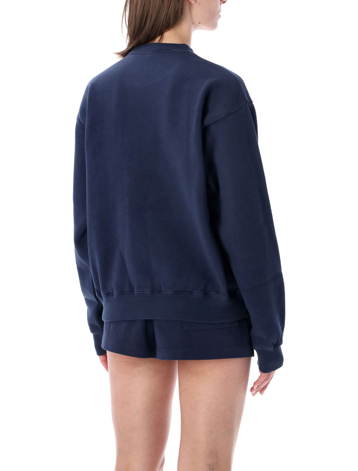Sporty & Rich Navy Varsity Crewneck Sweatshirt Blue Cotton