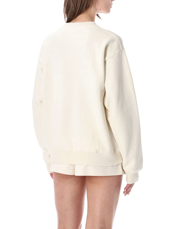 Sporty & Rich Off-White Varsity Crewneck Sweatshirt Ecru Navy Cotton