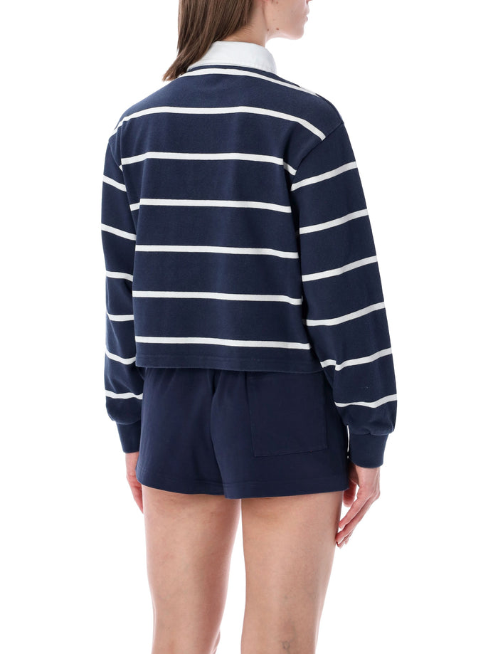 Sporty & Rich Navy Striped Rugby Polo Dark White Cotton Sweatshirt