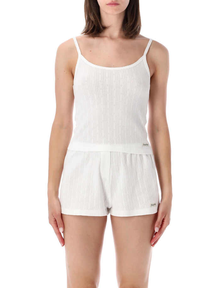 Sporty & Rich Pointelle Logo Tank White Cotton Top