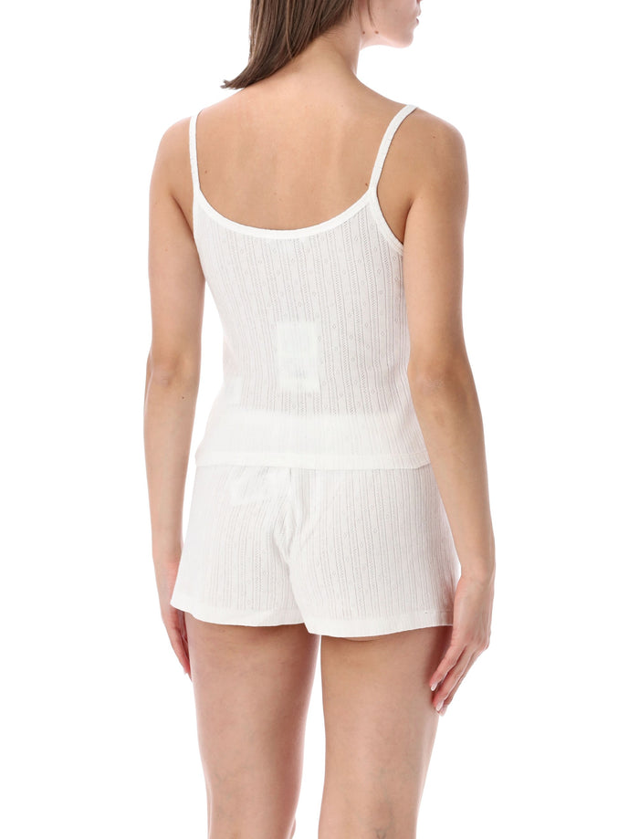 Sporty & Rich Pointelle Logo Tank White Cotton Top