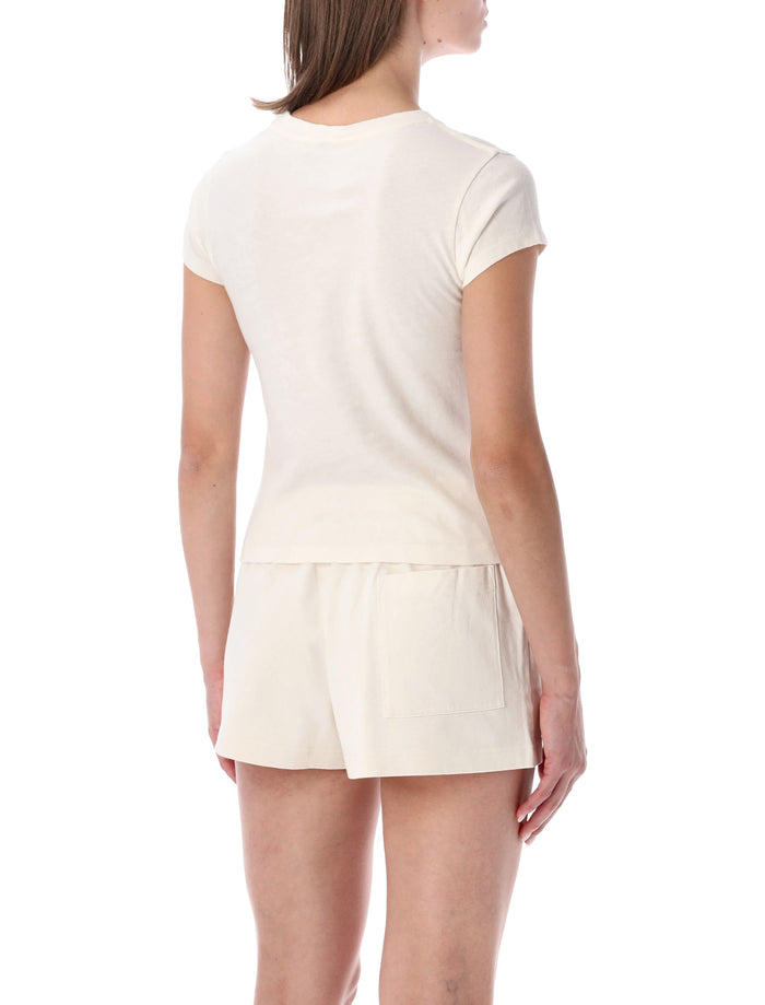 Sporty & Rich Off-White Varsity Slim T-Shirt Ecru Navy Recycled Cotton Tshirt