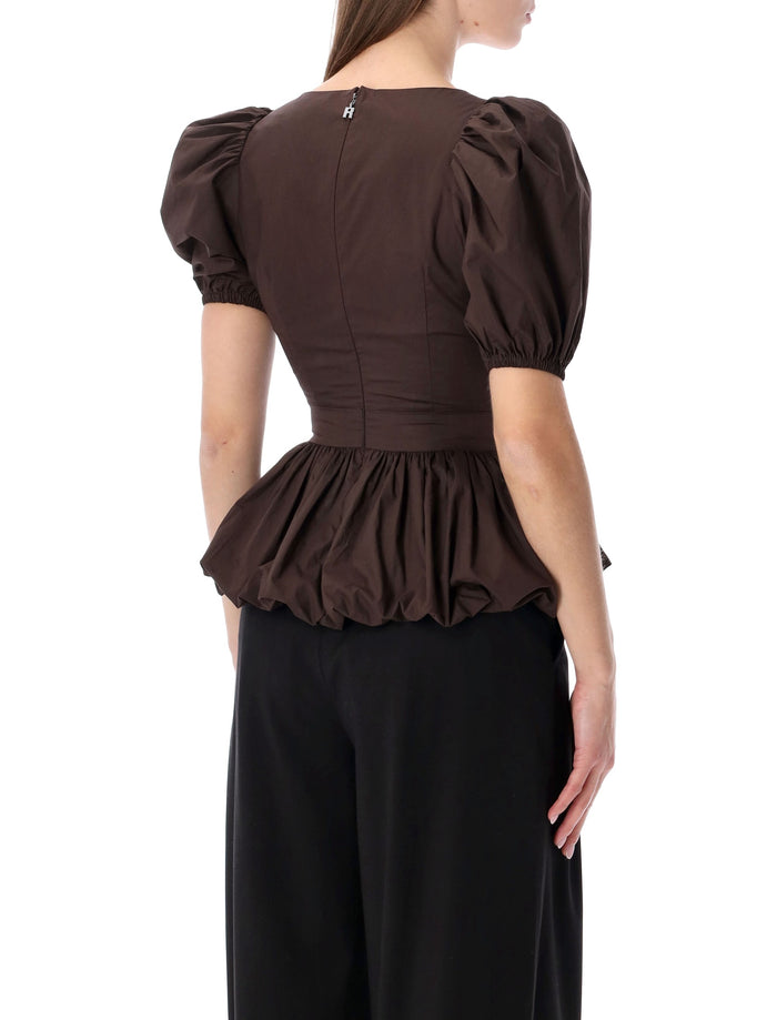 Rotate puff-sleeve bubble top Mole Brown Organic Cotton