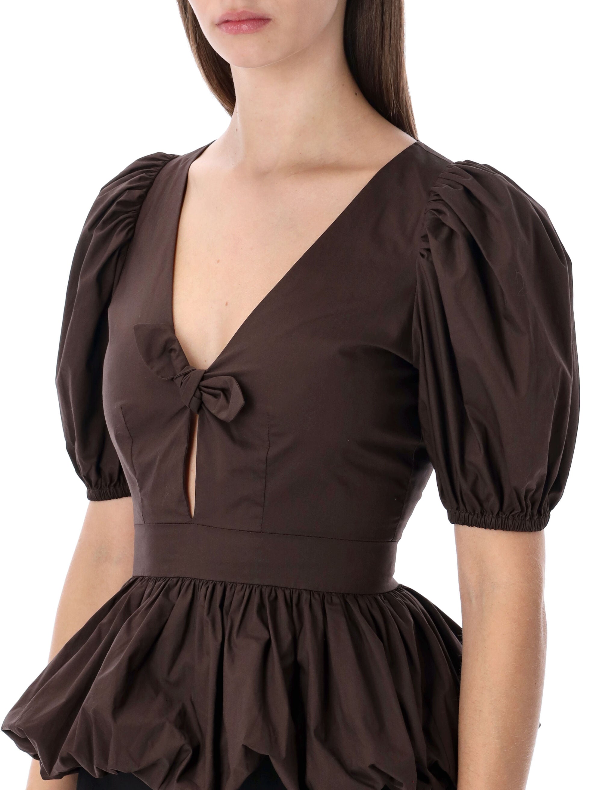 Rotate puff-sleeve bubble top Mole Brown Organic Cotton