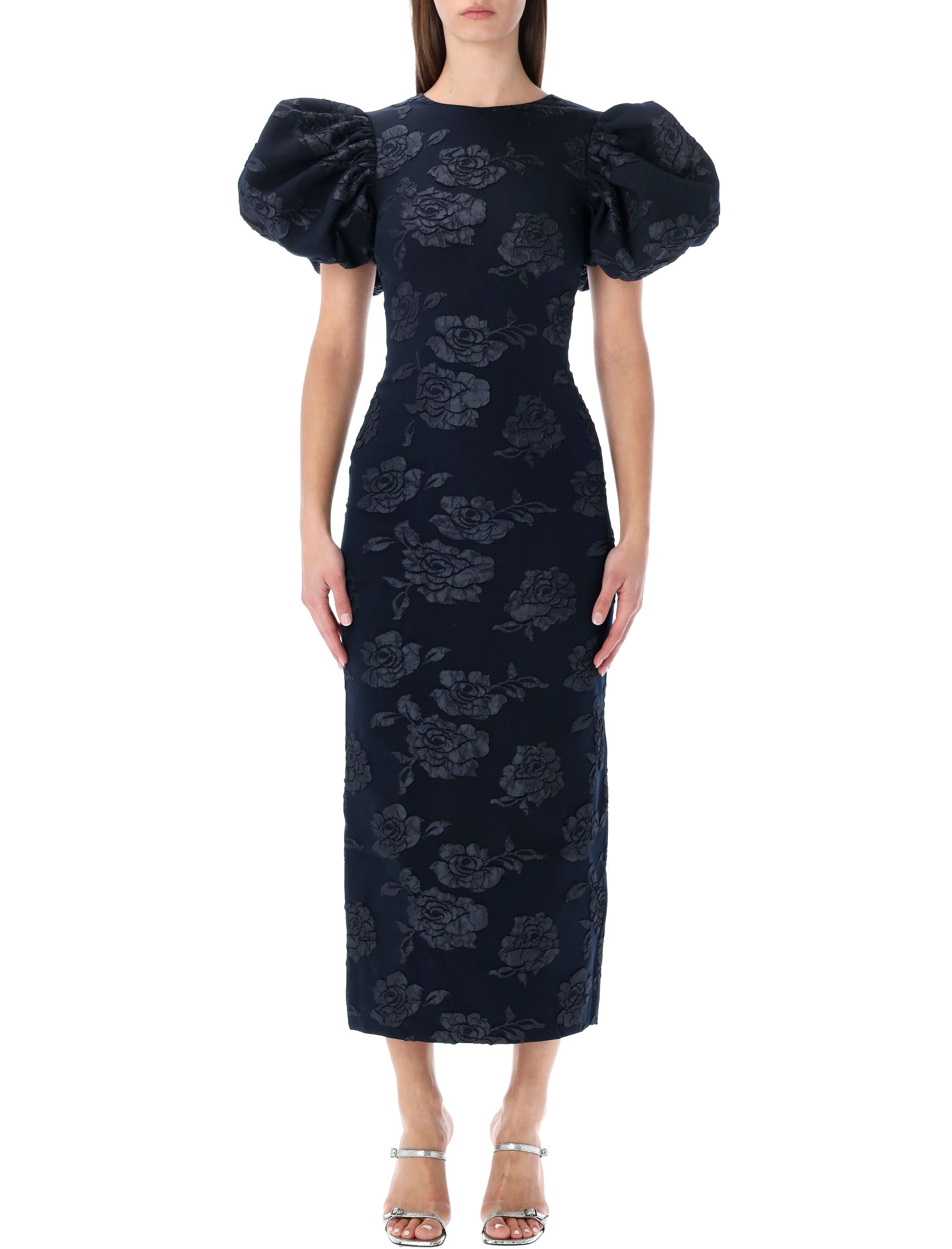 Rotate jacquard midi dress Dark Blue Recycled Polyester
