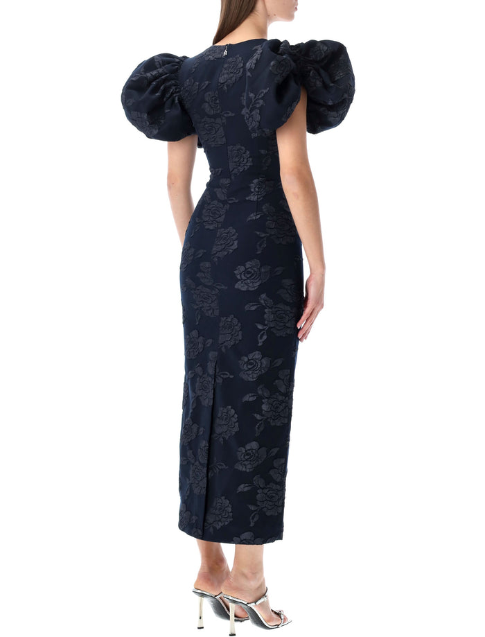 Rotate jacquard midi dress Dark Blue Recycled Polyester