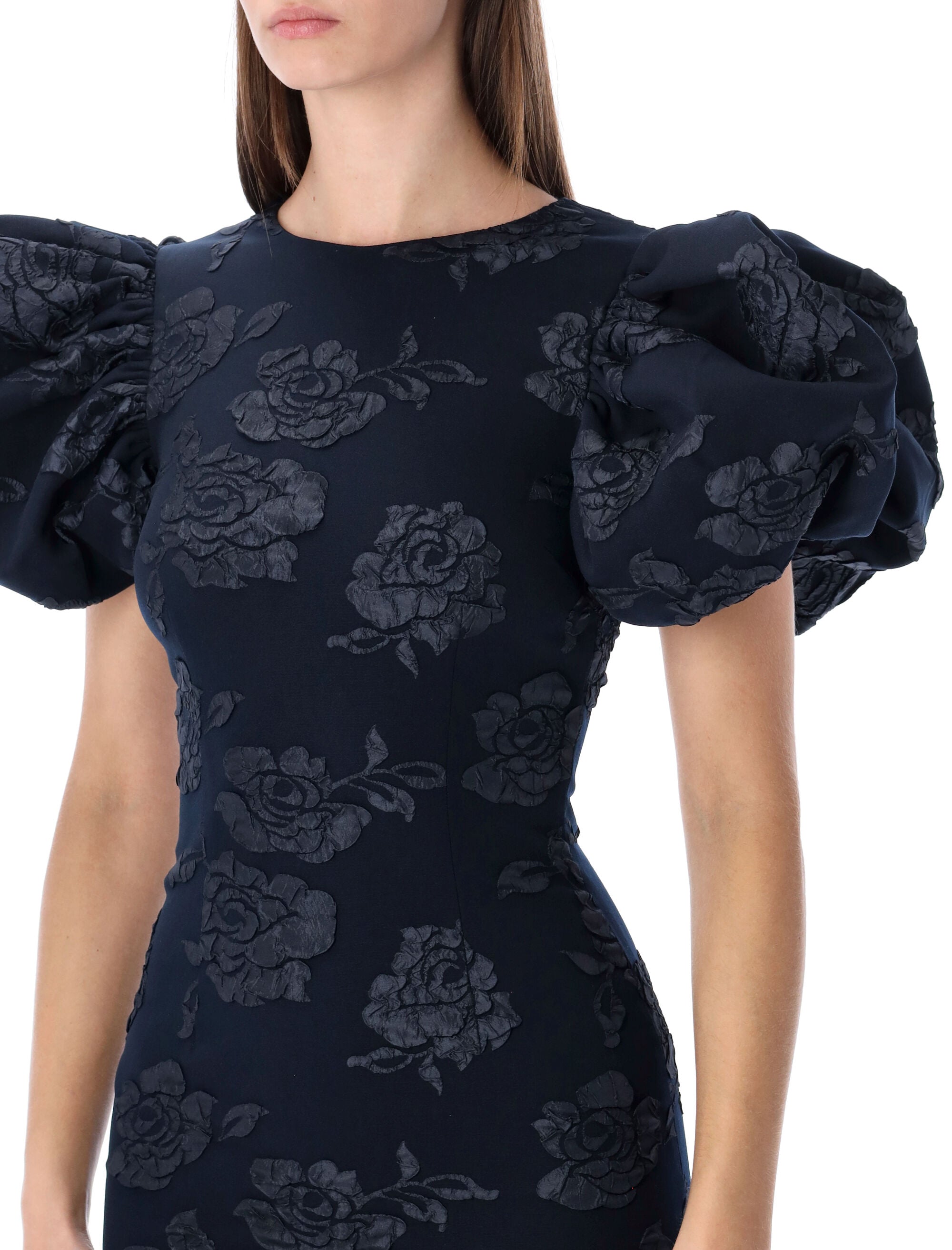 Rotate jacquard midi dress Dark Blue Recycled Polyester