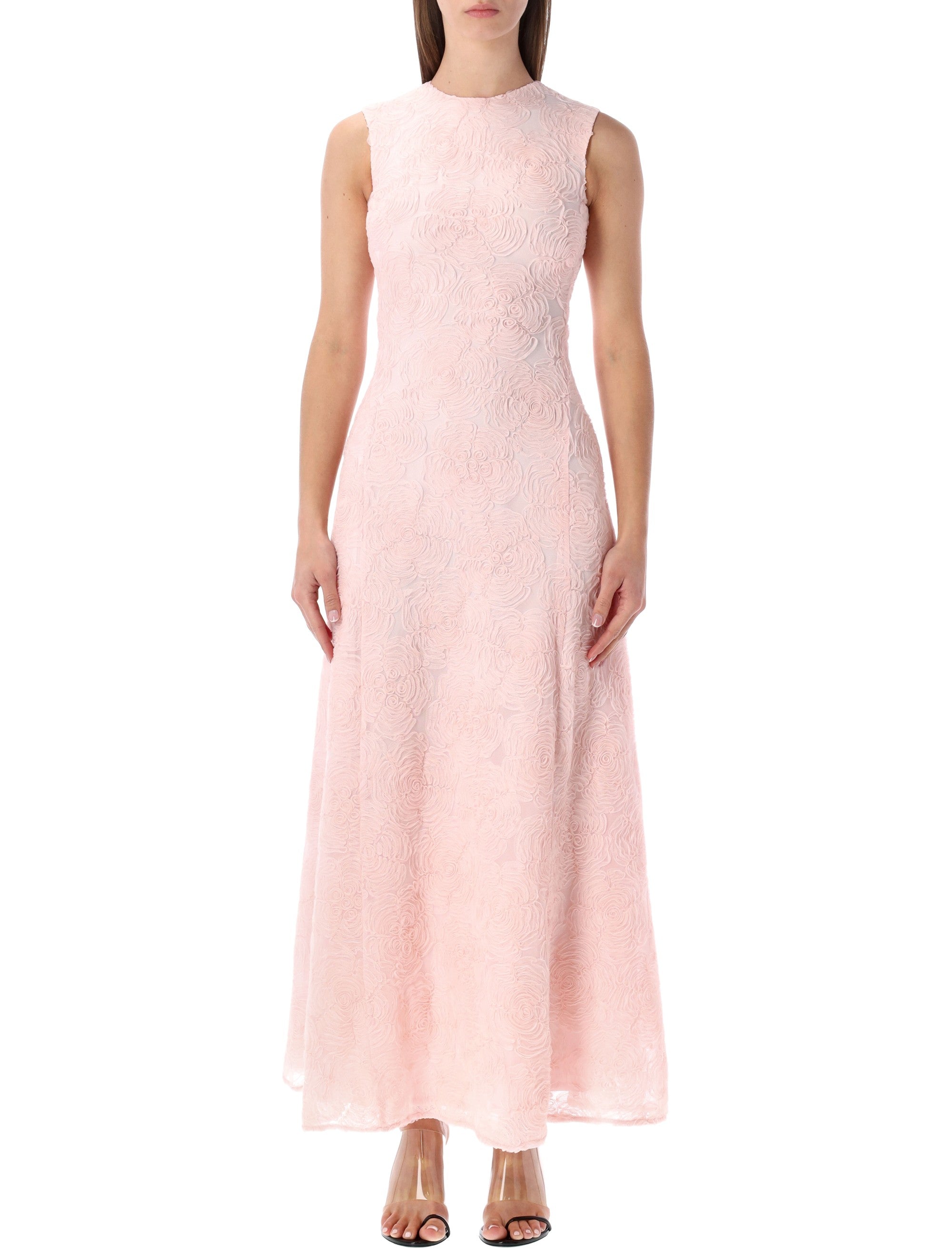 Rotate Pink Embroidered Mesh Maxi Dress Orchid Ice Recycled Polyester