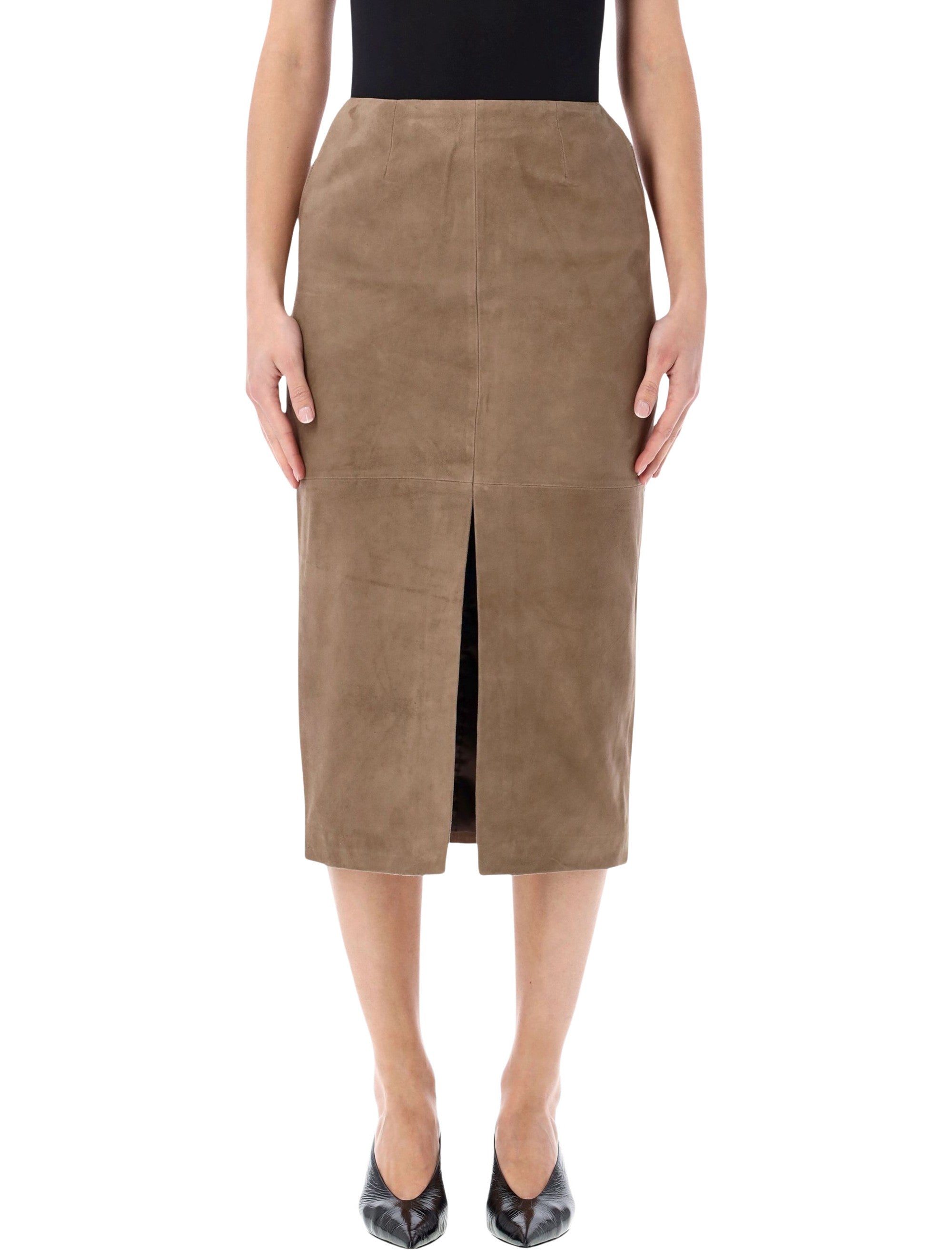 Rotate suede midi pencil skirt Morel Beige Goat
