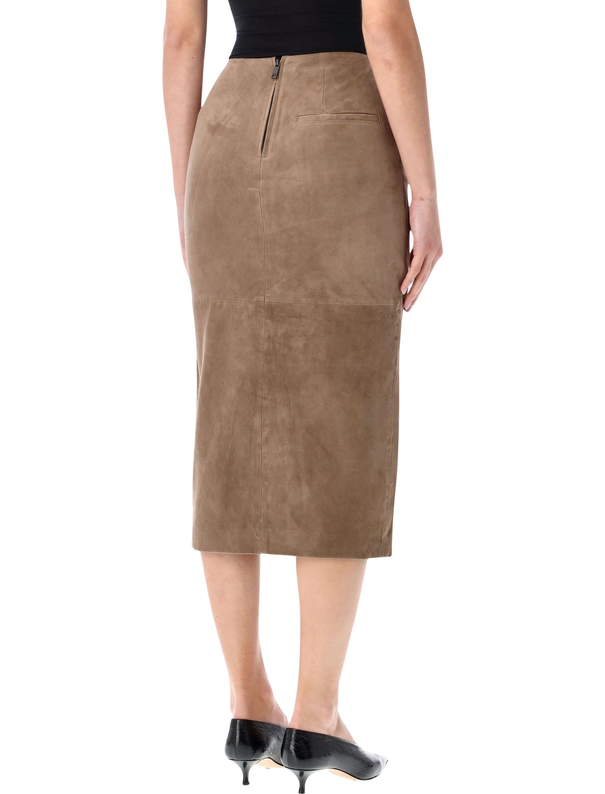 Rotate suede midi pencil skirt Morel Beige Goat