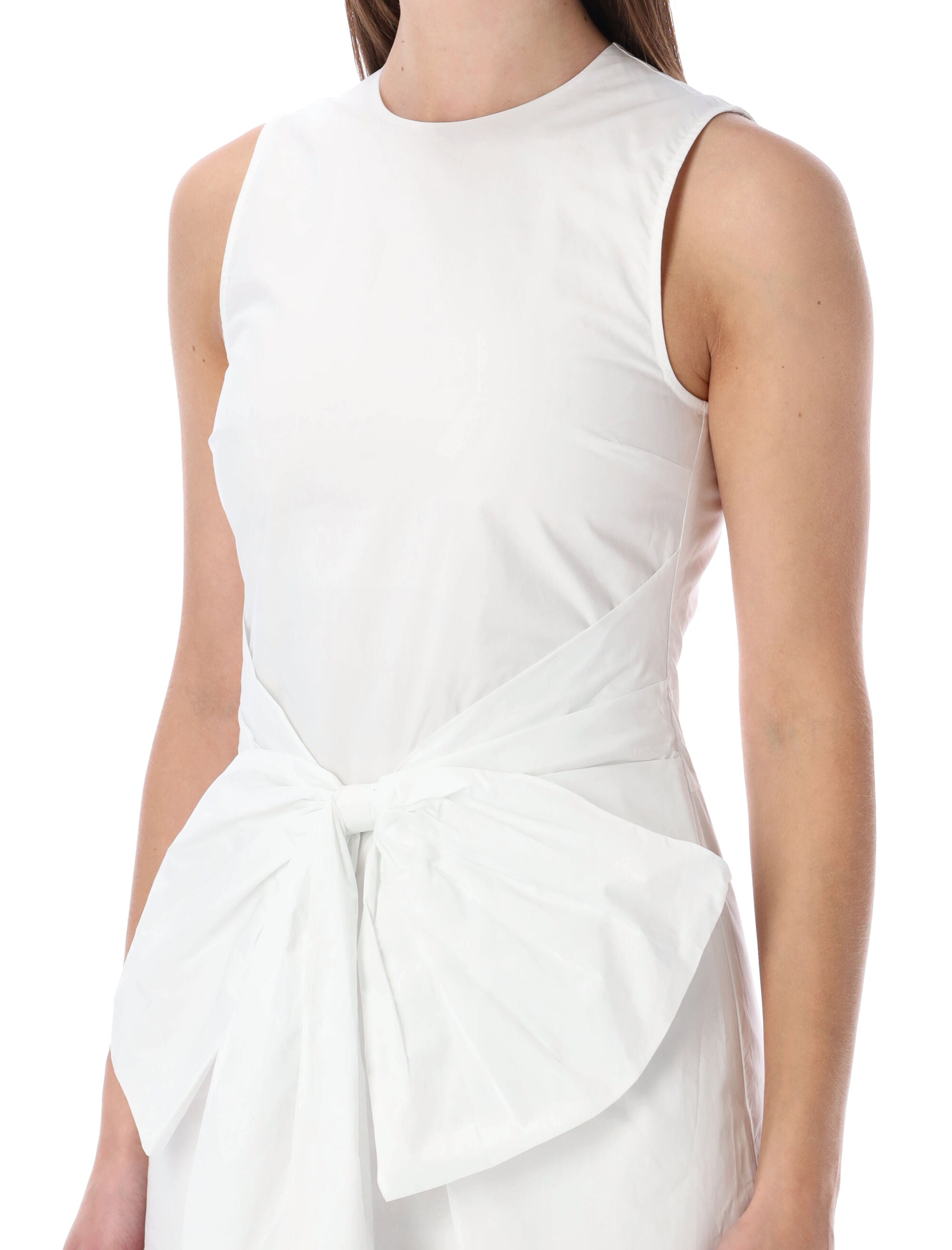 Rotate sleeveless organic-cotton mini dress with bow White Organic Cotton