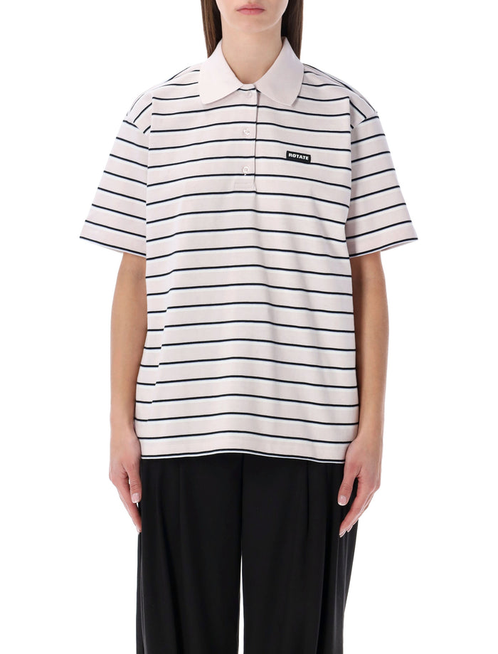 Rotate striped organic-cotton jersey polo Orchid Stripe Organic Cotton T-shirt