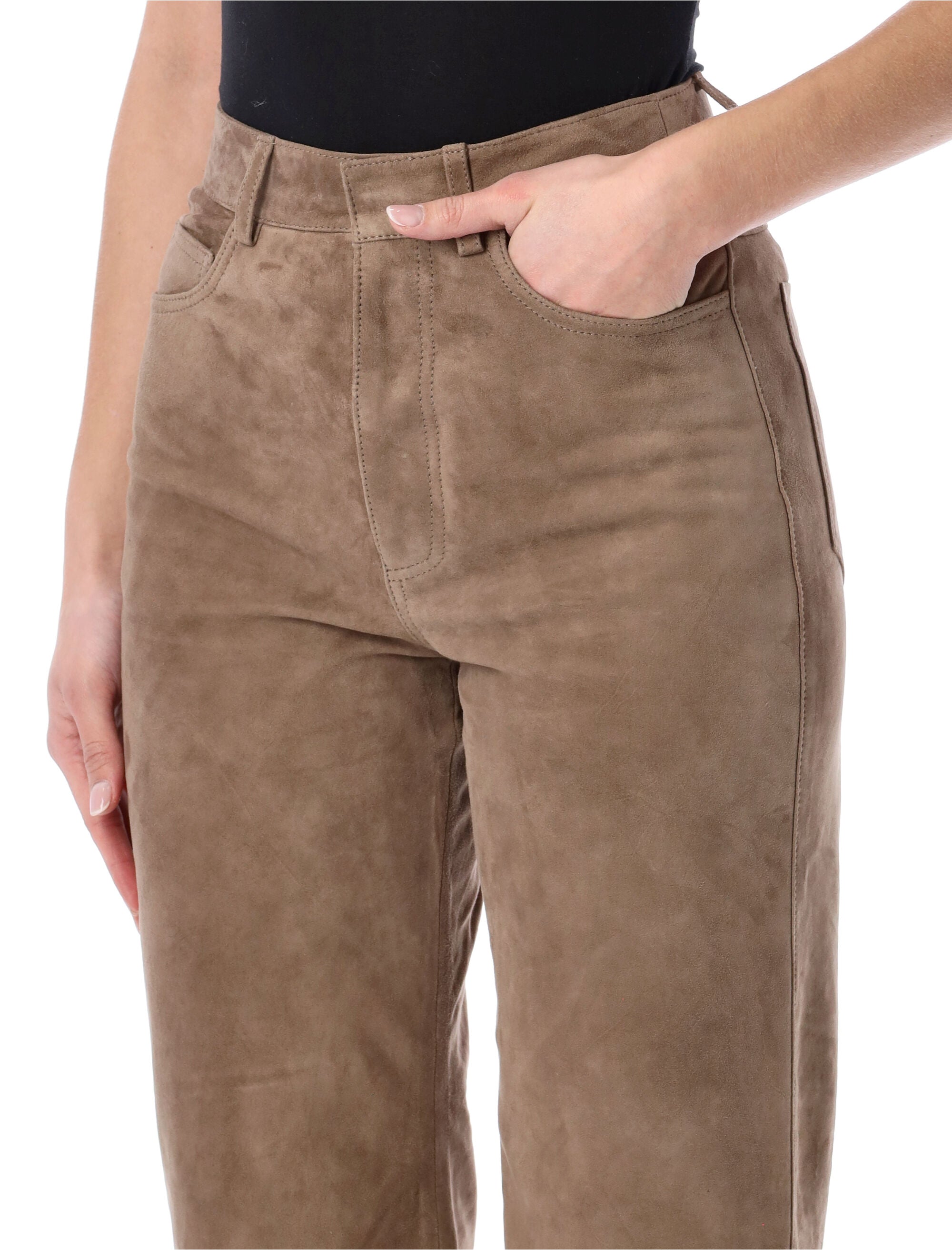 Rotate straight suede pants Morel Beige Goat