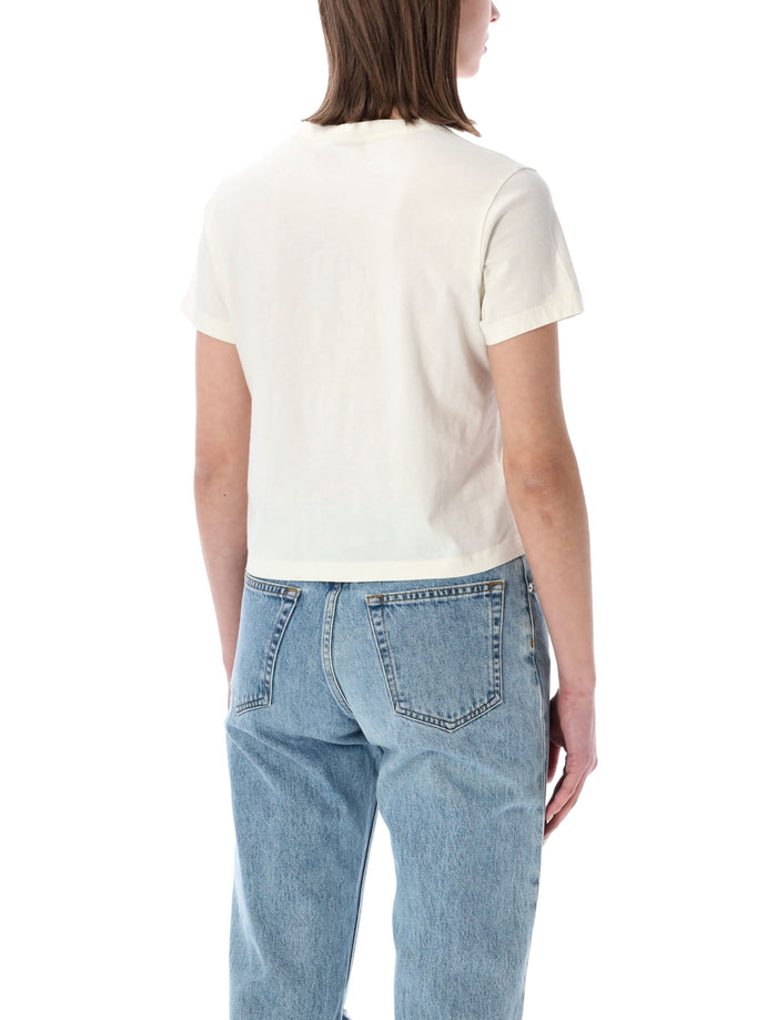 Maison Kitsuné Cropped Cotton T-Shirt With Fox Patch Dove Organic Tshirt