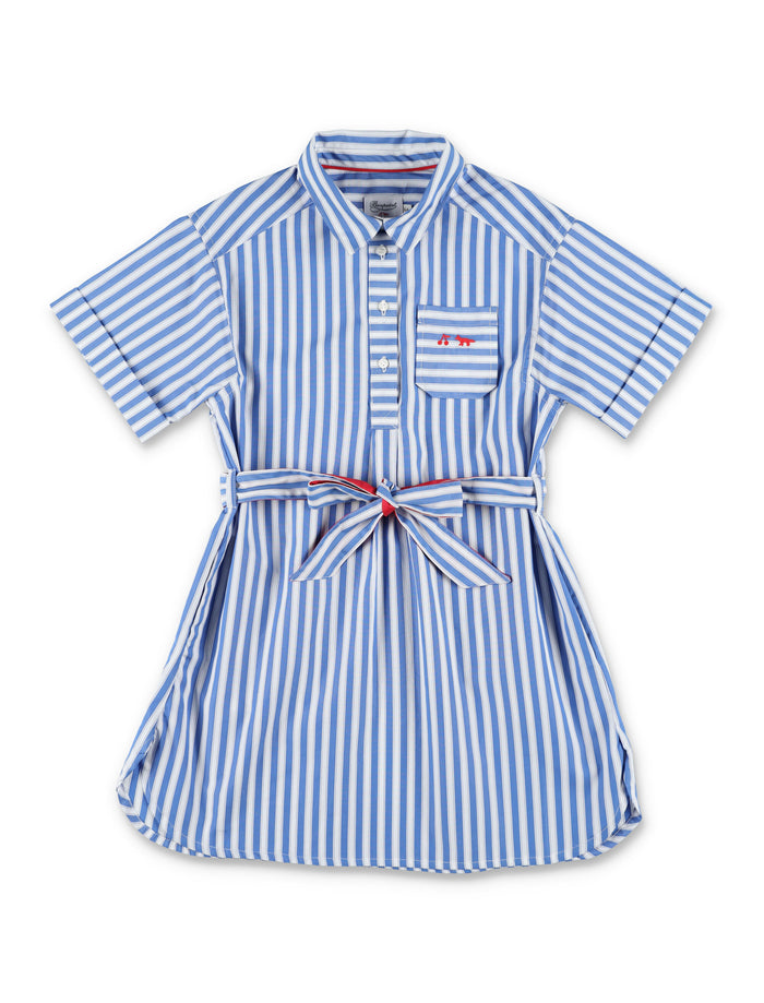 Bonpoint X Maison Kitsuné Girls Lissandra Dress Prussian Blue Stripes Cotton