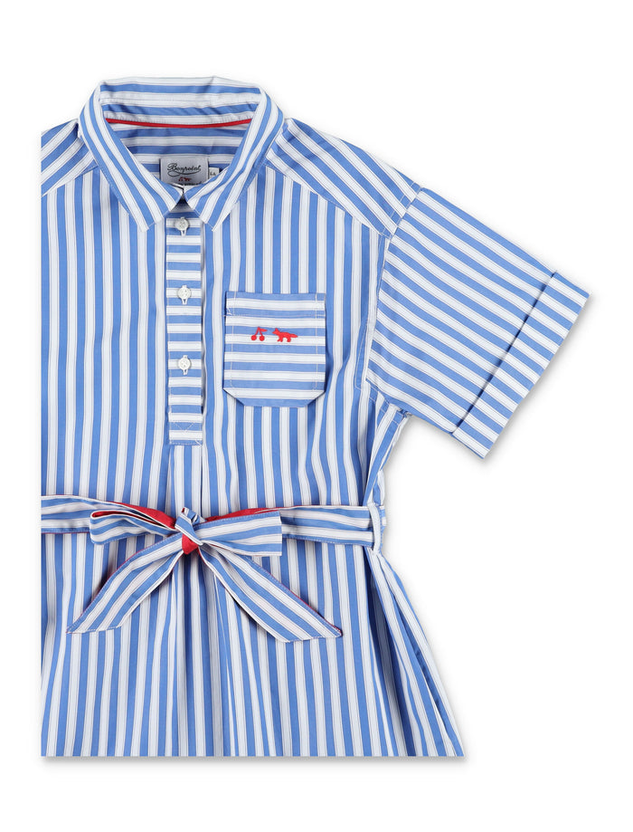 Bonpoint X Maison Kitsuné Girls Lissandra Dress Prussian Blue Stripes Cotton