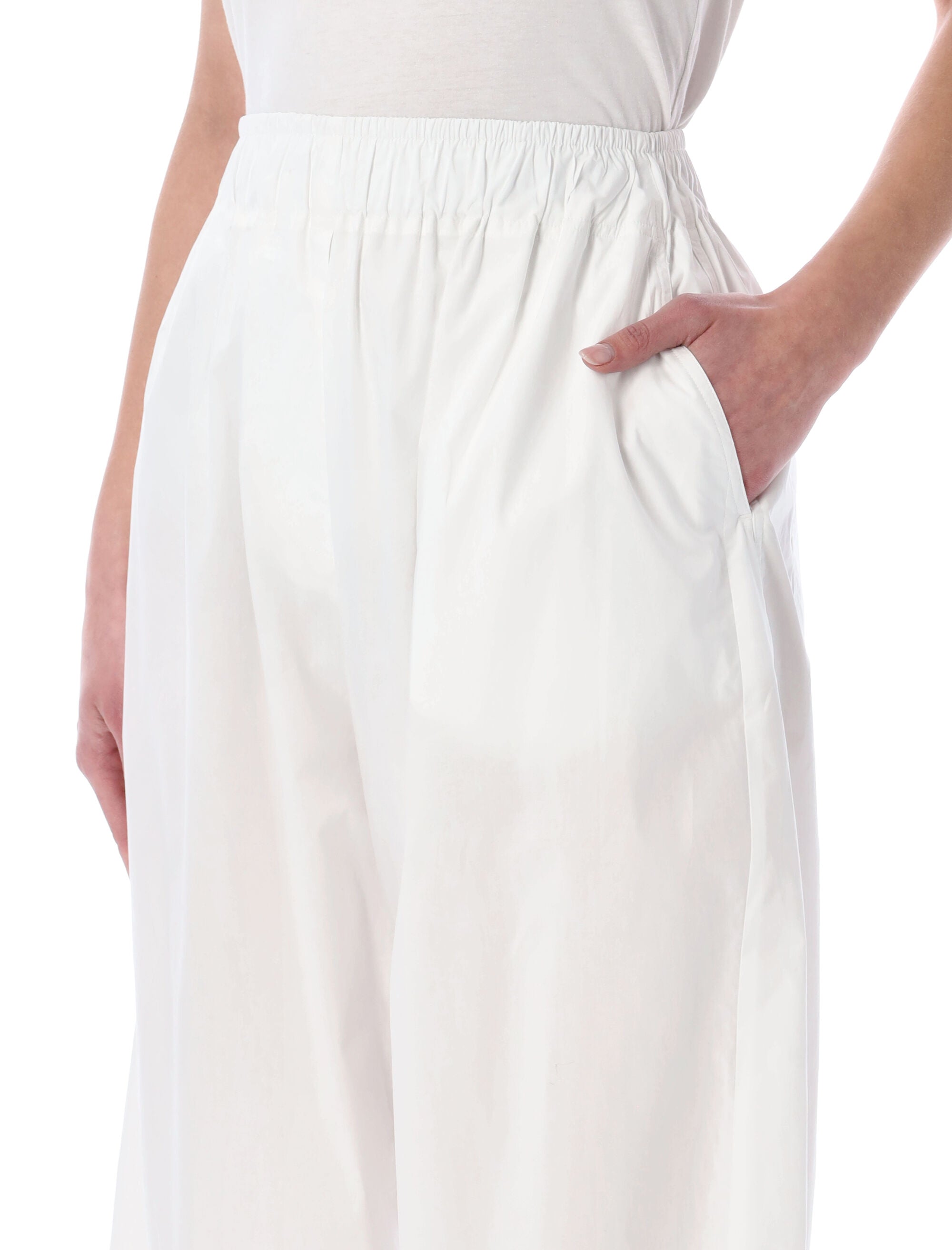 The Latest Dora Elastic Waist Pants White Cotton