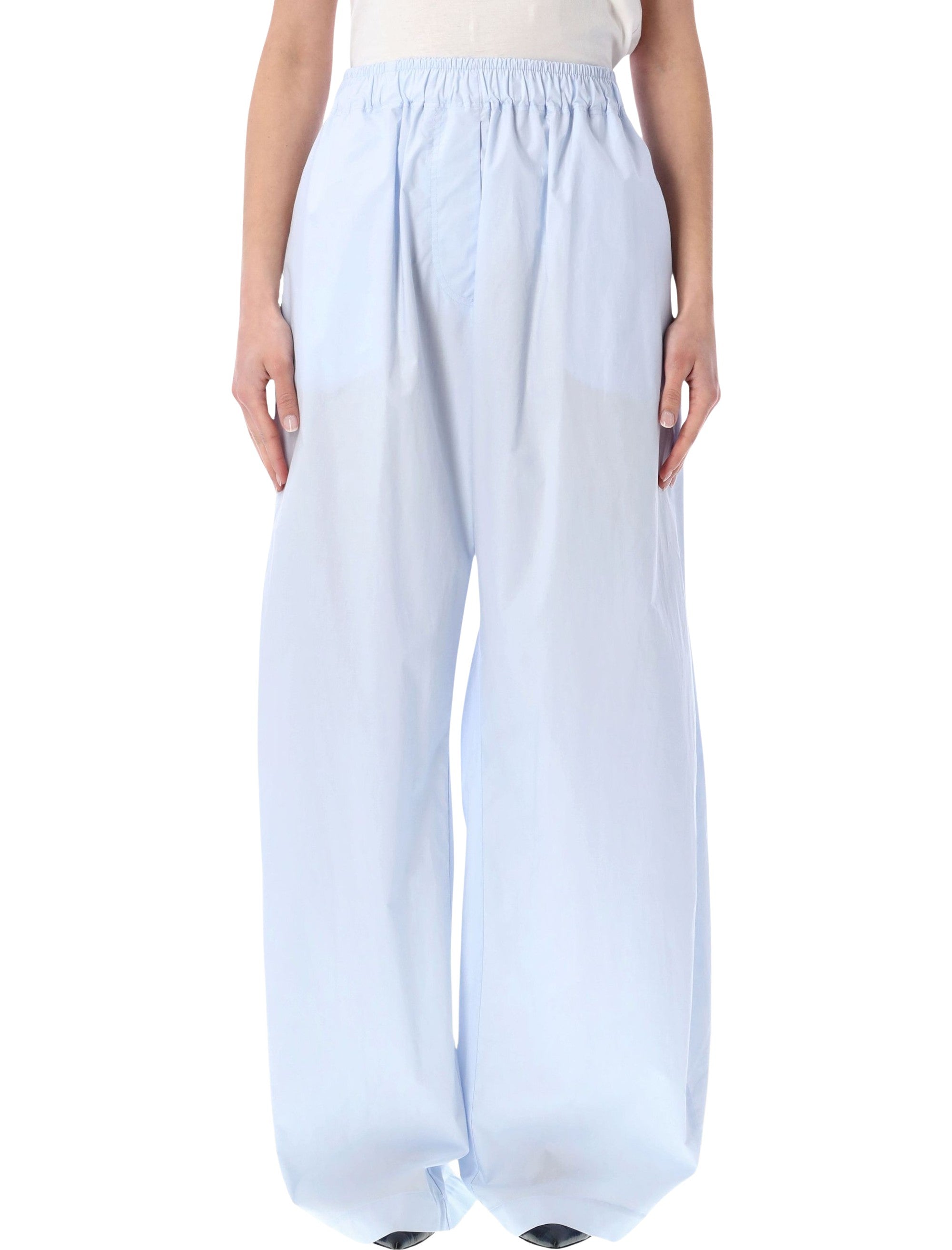 The Latest Dora Elastic Waist Pants Light Blue Cotton