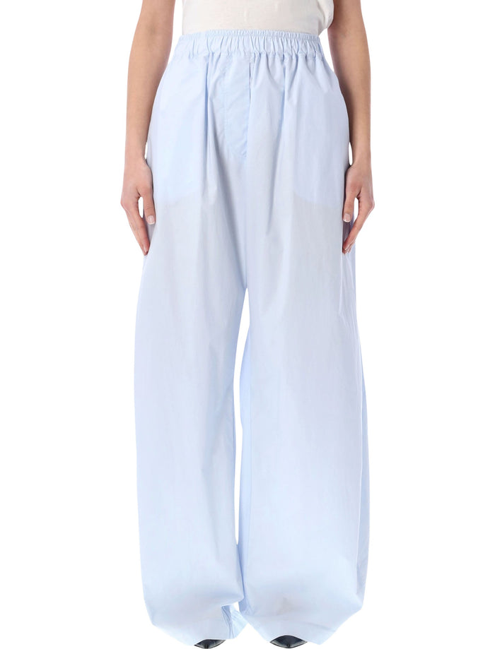 The Latest Dora Elastic Waist Pants Light Blue Cotton