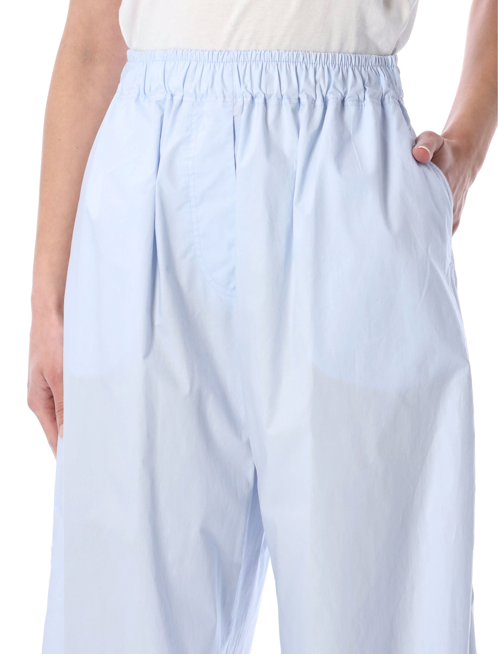 The Latest Dora Elastic Waist Pants Azzurro Cotton