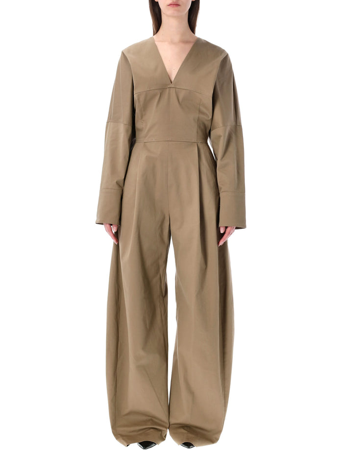 The Latest Long V-Neck Jumpsuit Cognac Cotton