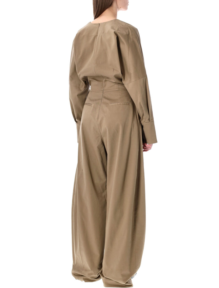 The Latest long V-neck jumpsuit Cognac Cotton