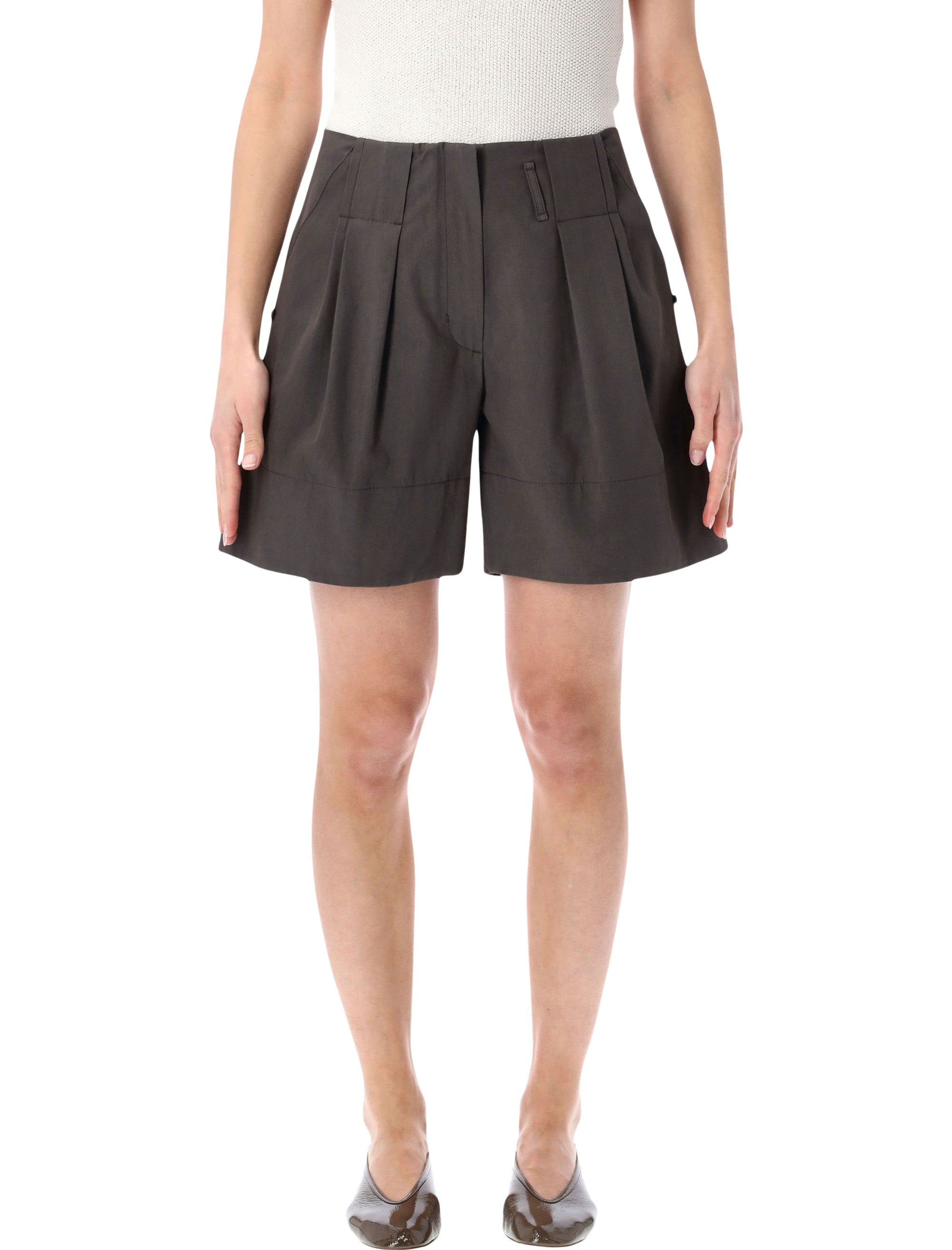 Low Classic Tuck Point Turn-Up Shorts Charcoal Cotton