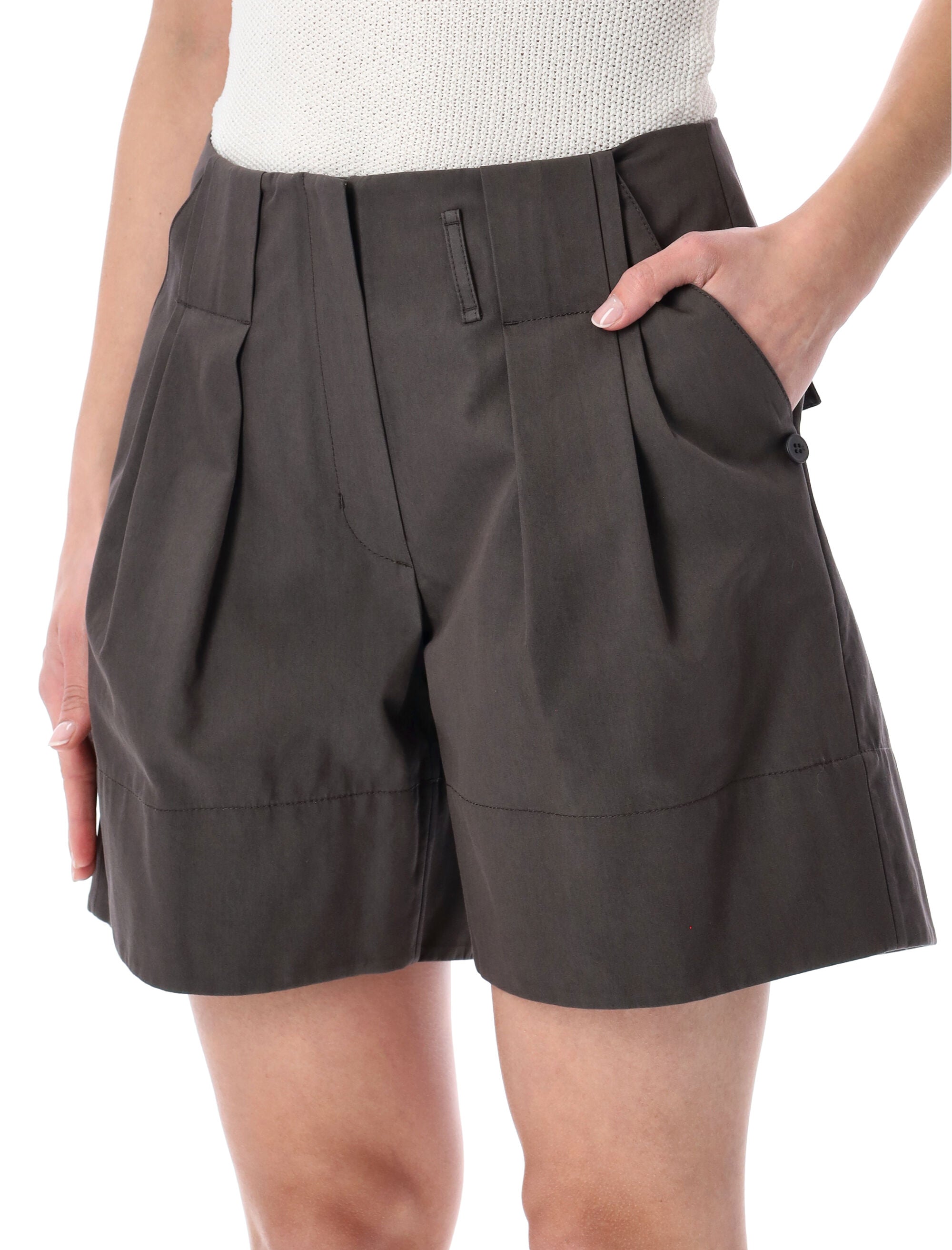 Low Classic Tuck Point Turn-Up Shorts Charcoal Cotton