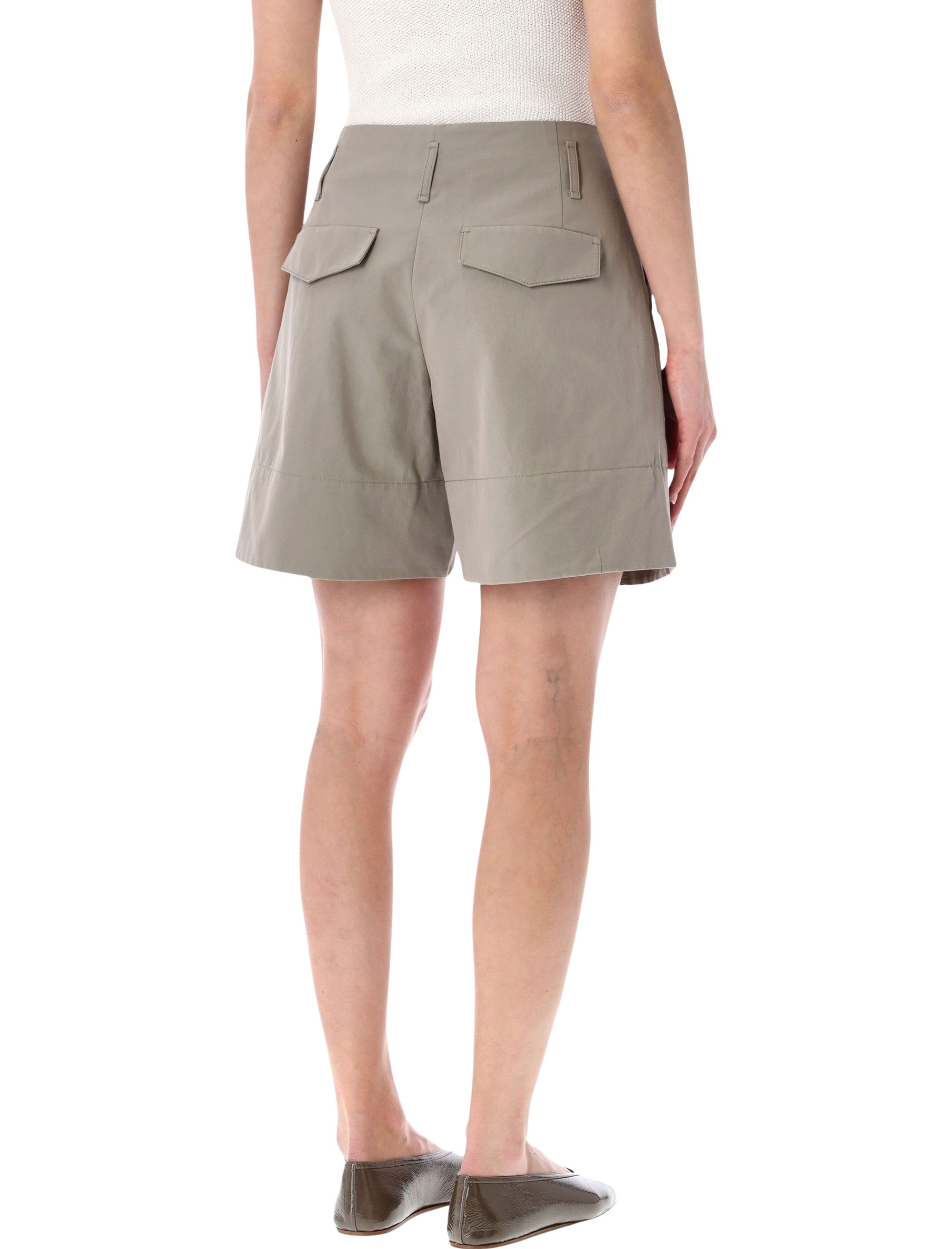 Low Classic Tuck Point Turn-Up Shorts Khaki Cotton