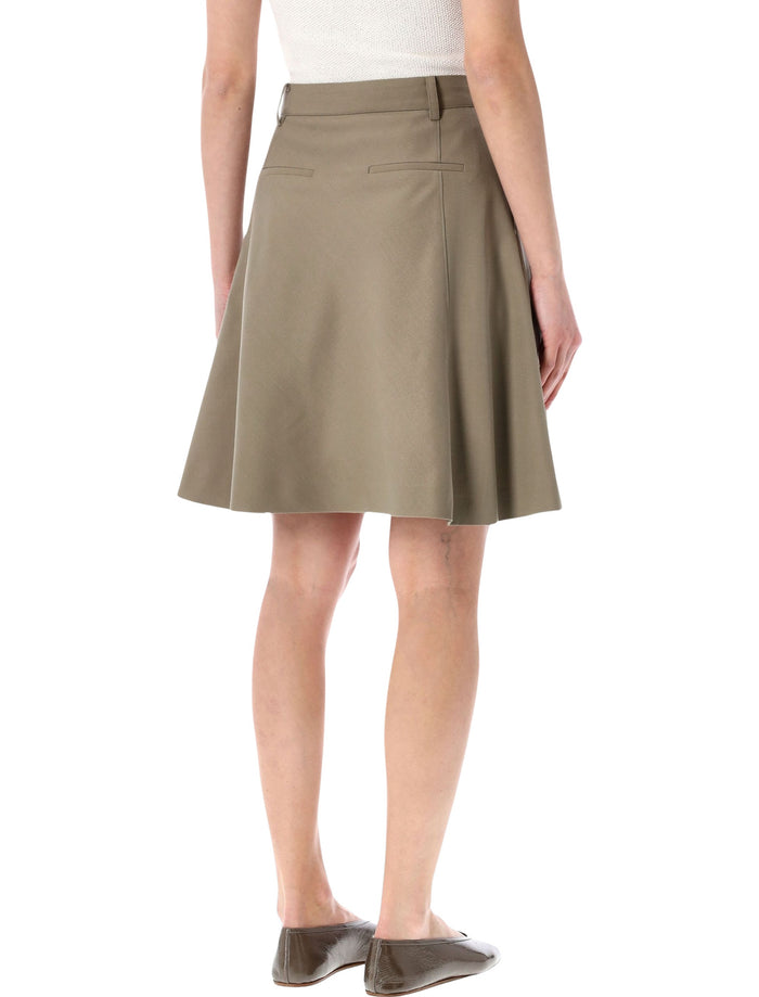 Low Classic Flared Wool-Blend Midi Skirt Khaki Beige